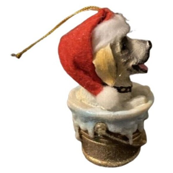 Merry Brite Labrador Retriever Christmas Dog Ornament Santa Hat Bucket NEW - Picture 2 of 6